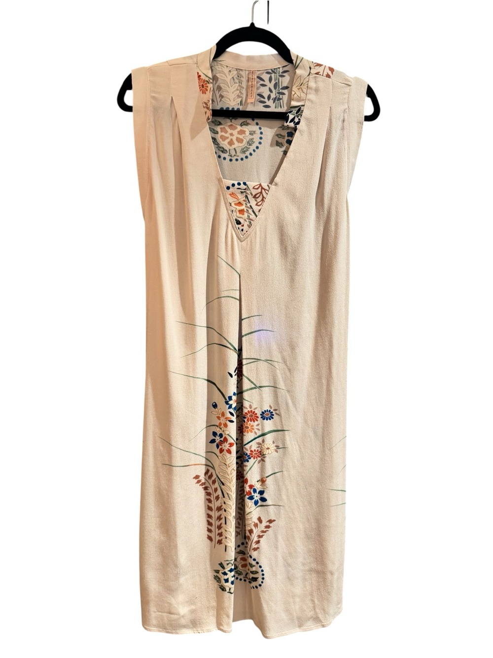 Cream Crepe Floral Sleeveless Dress with Tie Back, size L - Picture 2 of 7